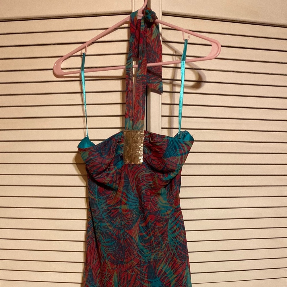BCBG MAXAZRIA Jeweled Front Halter Gown